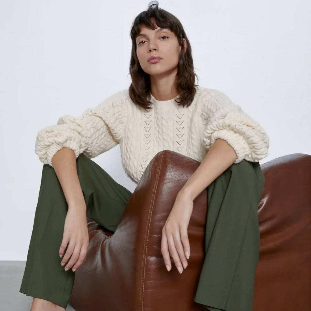 Zara Ivory Cable Knit Sweater - Picture 5 of 9